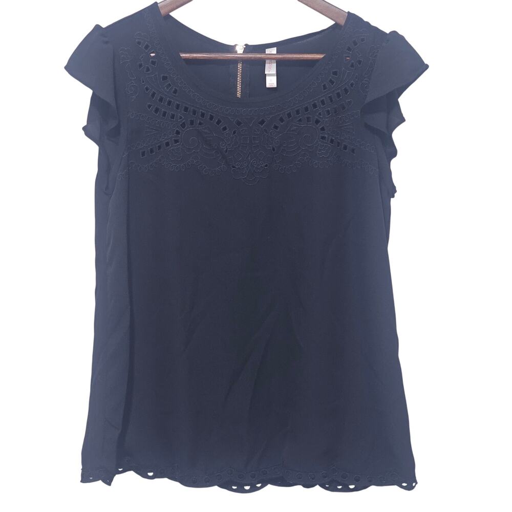 Xhilaration Womens Top S Black Eyelet Lace Trim Flutter Cap Sleeve Fairy Grunge